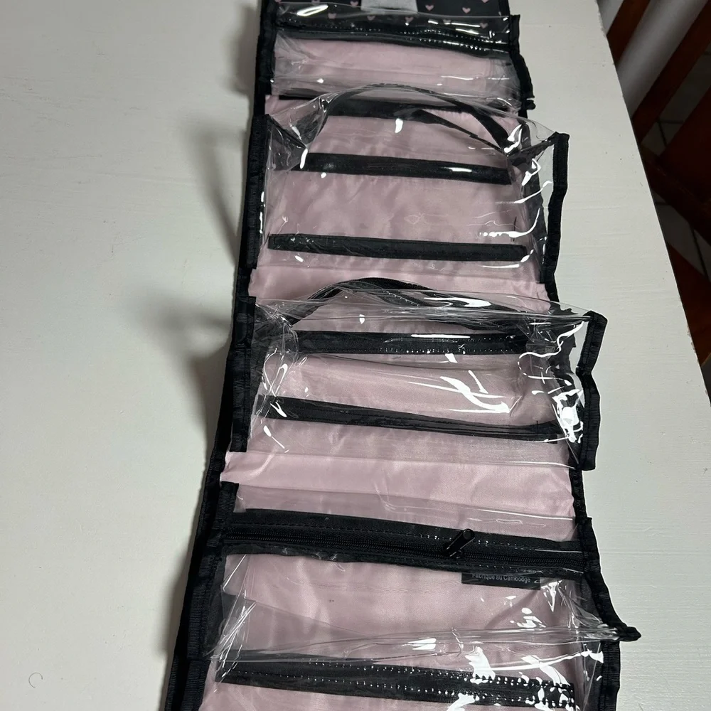Mary Kay Black Cosmetic Case with Pink Heart Print